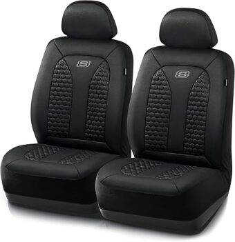 Skechers Memory Foam™ Car Seat Covers, Hexcomb Breathable Thick Seat Covers Black Two Front Seat Covers, Airbag Compatible, Automotive Comfort & Protection for Most...