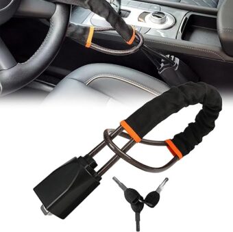 Steering Wheel Lock Seat Belt Lock Security Anti-Theft Locking Device Universal Anti-Theft Steering Wheel Locks for Van/Truck/SUV/Golf Car(Black,1PC)