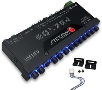 Stetsom EQX764 Graphic Equalizer 7 Band Equalization with 4 Input and 6 Output Channels, Input Channel Selection Switch (MAIN or HIGH), Level Controls for Each Input (MAIN or...