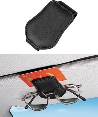 Sunglass Holder Car Accessory for Car Visor, Universal Clip for Different Sized Eyeglasses, Stylish Truck Interior Accessory for Men Women Glasses, Magnetic Leather Sunglass...