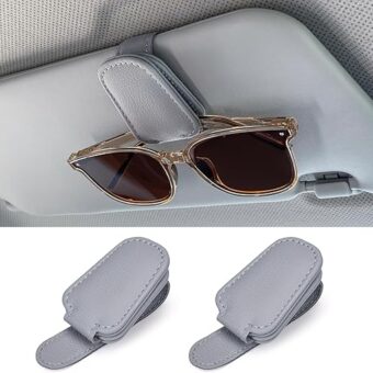 Sunglasses Holders for Car Sun Visor, 2pack Magnetic Leather Glasses Eyeglass Hanger Clip for Car, Ticket Business Card Clip Eyeglasses Mount Car Visor Accessories (GREY)