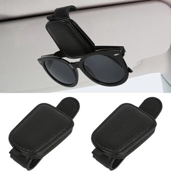 Sunglasses Holders for Car Visor, 2 Pack Leather Magnetic Eyeglasses Clip, Car Sunglasses Glasses Clip, Car Visor Accessories (Black)