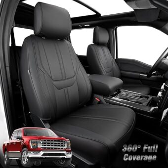 Super Cover for Ford F150 Seat Covers, Full Covered for 2015-2024 Waterproof Leather Seat Covers,for Ford F150 Truck Accessories 2021 2022 2023 2024,Only Fit 1st Row Bucket Seat...