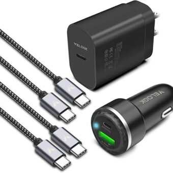 Super Fast Charger Type C Kit, VELOGK 25W PD PPS USB C Wall/Car Charger for Samsung Galaxy S24/S23 Ultra/S23+/S23/S22/S21/S20/Plus/Ultra/FE/Note 20/A71, iPad Pro, with 2X Nylon...