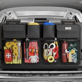 SURDOCA Car Trunk Organizer, 3rd Gen [7 Times Upgrade] Super Capacity Car Organizer SUV, Equipped with Robust Elastic Net, Hanging Car Storage Organizer with Lids, Space Saving...