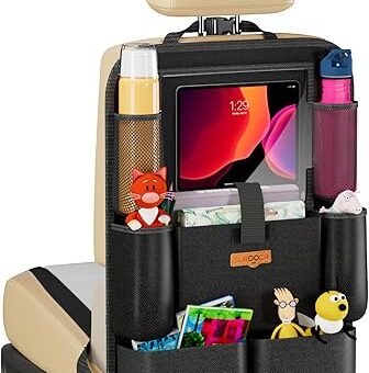 SURDOCA Upgraded Car Organizer with 11-inch Tablet Holder, 8 Pockets, Car Seat Protector for Road Trips - Car Storage and Organizers for Kids