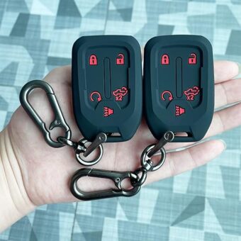 TANDRIVE 2PCS Silicone Smart Key Fob Cover for 2023 2022 2021 2020 2019 GMC Sierra and Chevy Silverado 1500 2500HD 3500HD, Remote Protector Case(5-Button,Black and Black)