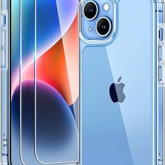 TAURI 3 in 1 for iPhone 14 Case Clear, [Not Yellowing] with 2X Screen Protectors, [Military-Grade Drop Protection] Shockproof Slim 14 Cover 6.1 Inch