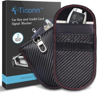 TICONN 2PK Faraday Bag for Key Fob, 3.5''X5.0'' Faraday Cage Protector, Car RFID Signal Blocking, Anti-Theft Pouch Anti-Hacking Case Blocker (Carbon Fiber)