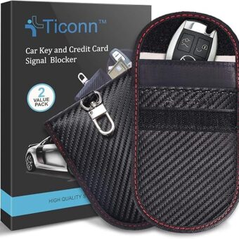 TICONN 2PK Faraday Bag for Key Fob, 3.5''X5.0'' Faraday Cage Protector, Car RFID Signal Blocking, Anti-Theft Pouch Anti-Hacking Case Blocker (Carbon Fiber)