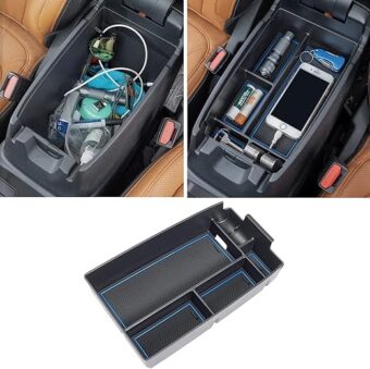 TOPINSTALL Blue Center Console Organizer Compatible with Ford Escape 2020-2024/ Bronco Sport 2021-2024 Accessories, Armrest Box Long Compartment Storage Tray Coin Container