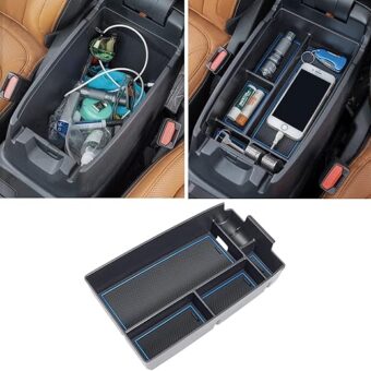 TOPINSTALL Blue Center Console Organizer Compatible with Ford Escape 2020-2024/ Bronco Sport 2021-2024 Accessories, Armrest Box Long Compartment Storage Tray Coin Container