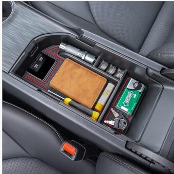 TOPINSTALL Red Center Console Organizer Compatible with 2018-2023 2024 Toyota Camry XLE XSE and 2020-2024 Camry LE SE with Dual USB Ports, Interior Accessories Armrest Tray...