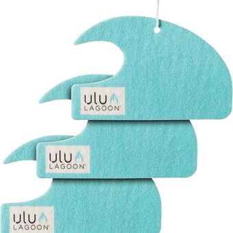 ulu Lagoon Hanging Car Air Freshener | Tropical Beach Coconut Surf Wax Scent Mini Wave | Long Lasting Car Freshener, Closet and Beyond | Made In USA | 3 Pack (Blue)