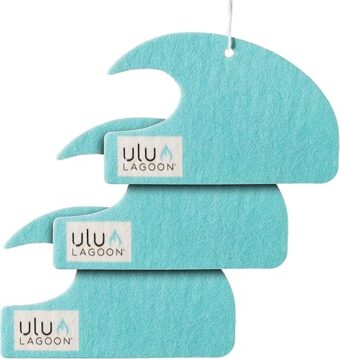 ulu Lagoon Hanging Car Air Freshener | Tropical Beach Coconut Surf Wax Scent Mini Wave | Long Lasting Car Freshener, Closet and Beyond | Made In USA | 3 Pack (Blue)