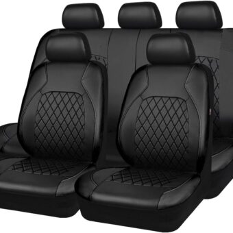 Universal Deluxe Pu Luxury Vinyl Faux Leather Car Seat Covers Full Set, Airbag Compatible, Breathable, Fit for Cars, Trucks, SUV (All Black)