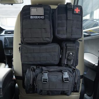 Universal Tactical Car Seat Back Organizer Bag Tactical Molle Vehicle Organizers Panel Vehicle Protector Organizers with 5 Detachable Pouches for Car Truck Ford Jeep Vehicle...