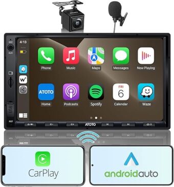 [Upgrade] ATOTO Double Din Car Stereo with Wireless CarPlay,Wireless Android Auto,7in IPS Touchscreen,Bluetooth,Phone Mirroring,HD LRV Camera,USB Video & Audio,F7G2A7WE-S01