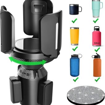 Upgraded 64oz Large Cup Holder Expander with Coaster for Car, Expandable Cup Holder Adapter with Adjustable Base, Universal Compatible with Yeti, Hydro Flasks, Owala, Other Big...