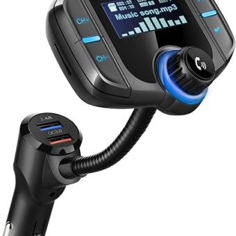 (Upgraded Version) Bluetooth FM Transmitter, Sumind Wireless Radio Adapter Hands-Free Car Kit with 1.7 Inch Display, QC3.0 and Smart 2.4A Dual USB Ports, AUX Input/Output, TF...