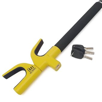 Urban UR959Y High Security Steering Wheel Lock, Most Visible Yellow Steel Double Hook, Automatic Locking, Protective Pads Optional Safety Hammer, Universal Car Anti-Theft Device...