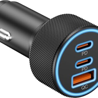 USB C Car Charger, 3-Port 67W Dual USB-C & USB-A Car Power Adapter PD/QC Fast Charging Cigarette Lighter for iPhone 15/14/13/12/11/Pro Max, iPad, Samsung Galaxy S24/S23/S22/S21,...