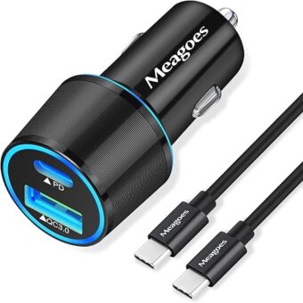 USB C Car Charger, 48W 2-Port Fast Charging Adapter with PD&QC3.0 Compatible for iPhone 15 Pro Max/Samsung Galaxy S24/S23/S22/S21/S20 Plus/Ultra/S10/Note 20/10, iPad Pro -3.3ft...