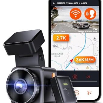 Vantrue E1 2.7K WiFi Mini Dash Cam, Voice Control Front Car Dash Camera with GPS&Speed, Super Night Vision, Wireless Controller&App, 24 Hours Parking Mode, Buffered Motion...