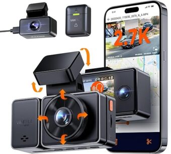 Vantrue E3 3 Channel 2.7K WiFi Dash Cam with GPS, Voice Control, Starvis IR Night Vision, 24 Hour Buffered Parking Mode, 3 Way 1944P+1080P+1080P Front and Rear Inside Dash...