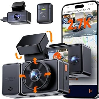 Vantrue E3 3 Channel 2.7K WiFi Dash Cam with GPS, Voice Control, Starvis IR Night Vision, 24 Hour Buffered Parking Mode, 3 Way 1944P+1080P+1080P Front and Rear Inside Dash...