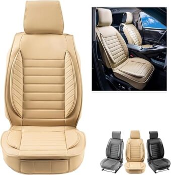 VEVOR Seat Covers, Universal Car Seat Covers Front Seats, 2pcs Faux Leather Seat Cover, Semi-Enclosed Design, Detachable Headrest and Airbag Compatible, for Most Cars SUVs and...