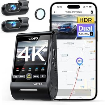 VIOFO A229 Pro 3 Channel 4K HDR Dash Cam, Dual STARVIS 2 Sensors IMX678 & IMX675, 4K+2K+1080P Front Inside and Rear Triple Car Camera, 5GHz WiFi GPS, Voice Control, 24H Parking...