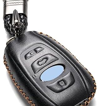 Vitodeco Leather Smart Key Fob Case Cover Compatible with Subaru Forester, Impreza, Outback, WRX, BRZ, XV Crosstrek, Ascent, Solterra 2014 - 2024 (4-Button, Black)