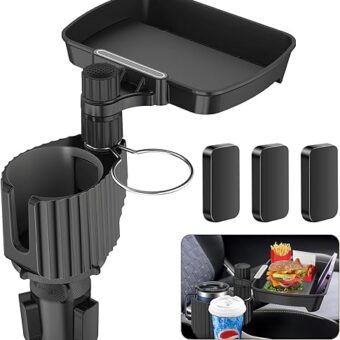 Vondior 2023 Upgraded Car Cup Holder Expander Tray, 4-in-1 Detachable Tray Table with Phone Holder, Dual Cup Holder Compatible with Yeti/Hydro Flask, Road Trip Essentials Car...