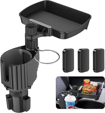 Vondior 2023 Upgraded Car Cup Holder Expander Tray, 4-in-1 Detachable Tray Table with Phone Holder, Dual Cup Holder Compatible with Yeti/Hydro Flask, Road Trip Essentials Car...