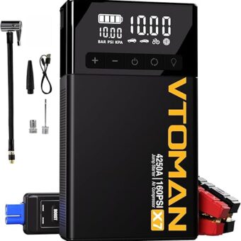 VTOMAN X7 Jump Starter with Air Compressor, 4250A Portable Car Jumper with 160PSI Digital Tire Inflator,12V Lithium Battery Charger Booster Box with Type-C Quick Charge (Up 10L...