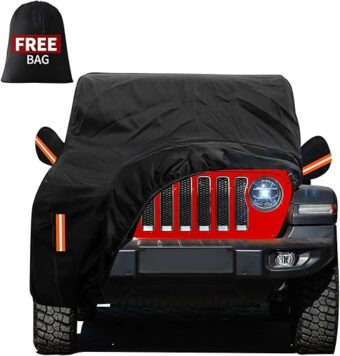 Waterproof Car Cover for Jeep Wrangler 2 Door JK JL TJ YJ CJ Sahara 1987-2024, Windproof Outdoor Full Exterior Sun Rain Snow Hail Protection with Driver Door Zipper