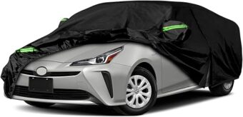 Waterproof Car Cover Replace for 2004-2024 Toyota Prius, 6 Layers All Weather Car Covers with Zipper Door & Windproof Bands for Snow Rain Dust Hail Protection