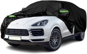 Waterproof Car Covers Compatible with 2009-2023 Porsche Cayenne, All Weather Custom-fit Car Cover with Zipper Door for Rain Snowproof UV Windproof Protection All Weather Car Cover