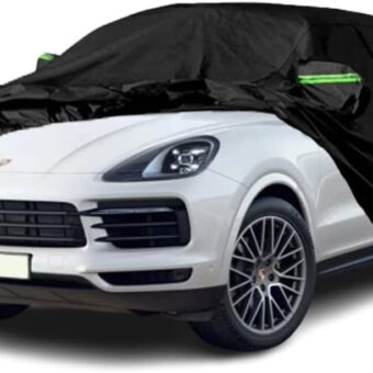 Waterproof Car Covers Compatible with 2009-2023 Porsche Cayenne, All Weather Custom-fit Car Cover with Zipper Door for Rain Snowproof UV Windproof Protection All Weather Car Cover