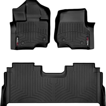 WeatherTech Custom Fit FloorLiners for Ford F-150 (SuperCrew, Bucket Seats), F-150 Lightning, F-150 Raptor - 1st & 2nd Row (44697-1-6) W/Fold Flat Storage, Black