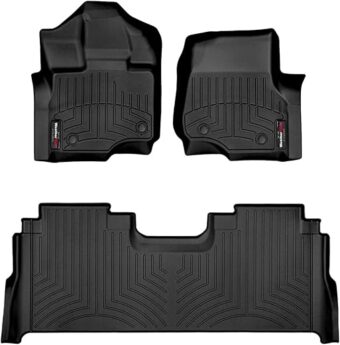 WeatherTech Custom Fit FloorLiners for Ford F-150 (SuperCrew, Bucket Seats), F-150 Lightning, F-150 Raptor - 1st & 2nd Row (44697-1-6) W/Fold Flat Storage, Black