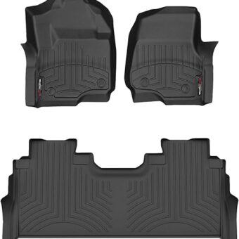 WeatherTech Custom Fit FloorLiners for Ford Super Duty (SuperCrew, Bucket Seats) W/Fold Flat Storage, No Mini Console - 1st & 2nd Row (441012-1-6), Black