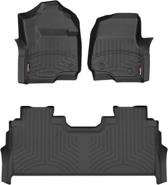 WeatherTech Custom Fit FloorLiners for Ford Super Duty (SuperCrew, Bucket Seats) W/Fold Flat Storage, No Mini Console - 1st & 2nd Row (441012-1-6), Black