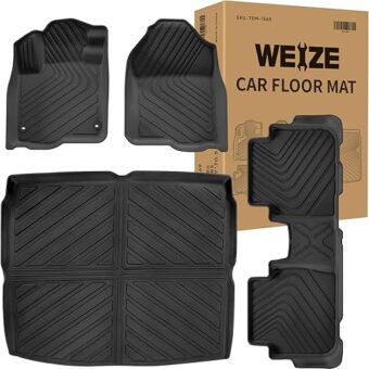 Weize Floor Mats for Honda CRV 2024 2023 Honda CR-V Hybrid All Weather Floor Mats with Cargo Liner Full Set, Set of 4 Mats(Trunk Mat Upper Deck)