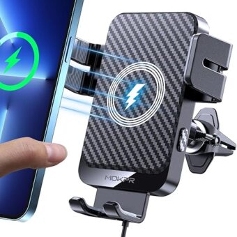 Wireless Car Charger, MOKPR 15W Fast Charging Auto-Clamping Car Charger Phone Mount Air Vent Cell Phone Holder Compatible iPhone 15/14/13/13 Pro/12 pro/12/11/X/8, Samsung Galaxy...