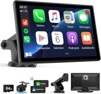 Wireless Carplay Screen for Car - 9'' Portable Car Stereo with 4K Dash Cam, 1080P Backup Camera, Car Audio Receivers with Apple Carplay & Android Auto, GPS...