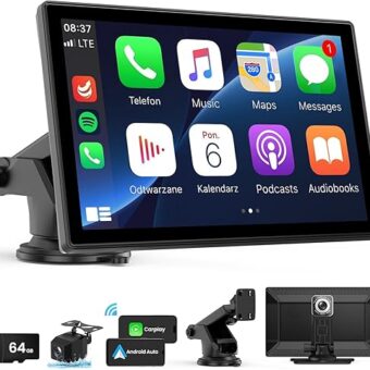 Wireless Carplay Screen for Car - 9'' Portable Car Stereo with 4K Dash Cam, 1080P Backup Camera, Car Audio Receivers with Apple Carplay & Android Auto, GPS...