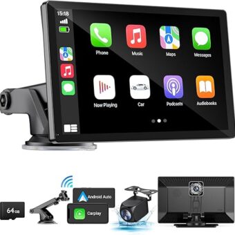 Wireless Carplay Touchscreen with 4K Dash Cam, 9" Portable Apple Carplay & Android Auto Car Stereo, Carplay Screen with 1080p Backup Camera, GPS Navigation/Mirror Link/Voice...