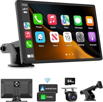 Wireless Carplay Touchscreen with 4K Dash Cam: Portable Apple Carplay & Android Auto Car Stereo, Car Audio Receivers with 1080p Backup Camera, GPS Navigation, Bluetooth (9 inches)